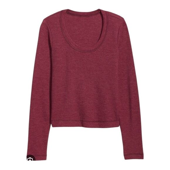 Old Navy Red Red Wine Waffle-Knit Crop T-shirt Long Sleeve Pink Extra Large NWOT - Picture 3 of 9